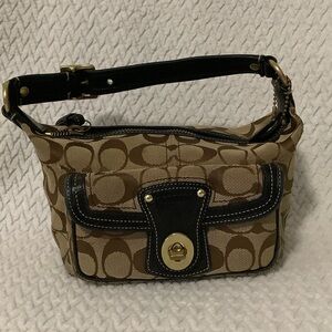 Vintage Y2K Coach Tan and Black Signature Legacy Shoulder Bag Pouch